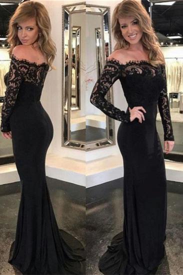 Black Lace Long Sleeve Evening Dresses Tight Off The Shoulder Prom Dresses_2