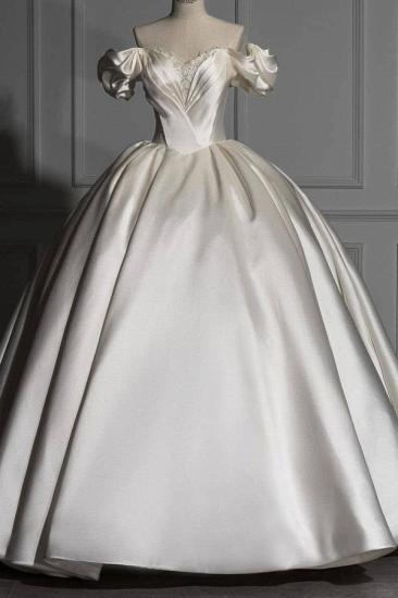 Off-the-Shoulder Ruched  Satin Princess Ball Gown Wedding Dress