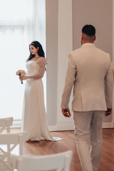 Square Neckline Sequins Long Sleeve Column Wedding Dresses_5