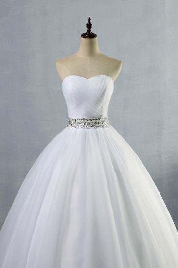 Bradyonlinewholesale Gorgeous Strapless Sweetheart Tulle Wedding Dress Sleeveless Ruffles Bridal Gowns with Beadings Sash_4