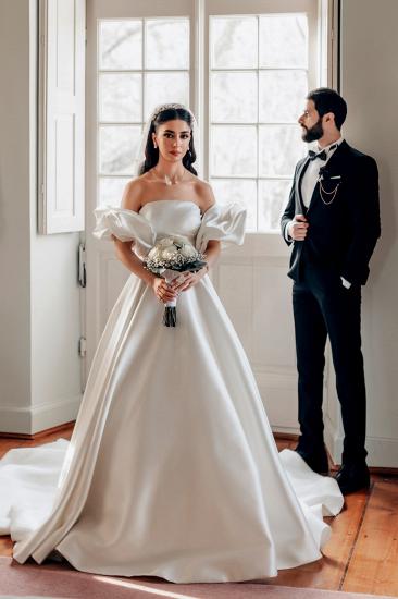 Classy Strapless Off-the-Shoulder Satin A-Line Wedding Dresses