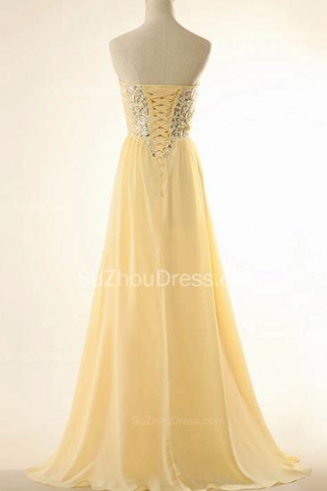 2022 New Arrival Sweetheart Yellow Long Prom Dress Rhinestones Chiffon Lace-Up Plus Size Gowns_2