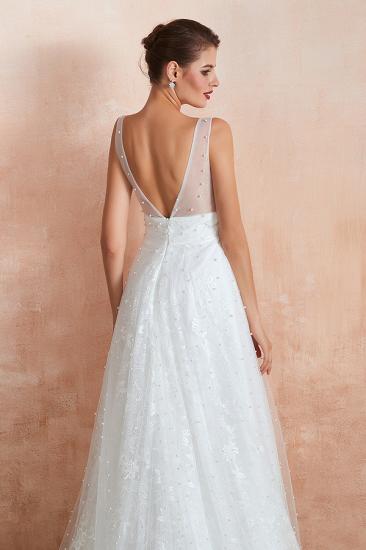Carnelian | White V-neck Beach Wedding Dress with Pearls on Tulle, Elegant Sleeveless Long length Summer Bridal Gowns_7