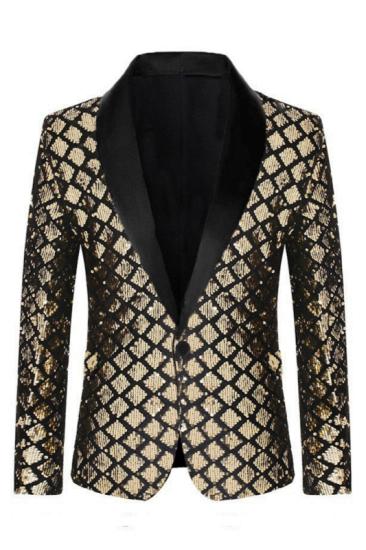 Bevis Sparkle Gold Sequins Shawl Lapel  Prom Suits_1