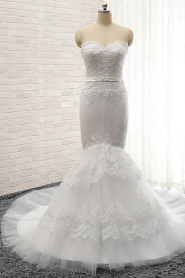 Bradyonlinewholesale Affordable Sweetheart White Lace Wedding Dresses Tulle Satin Bridal Gowns With Appliques On Sale_1