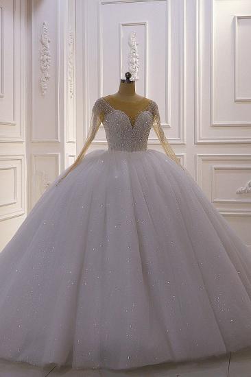 Sparkly Jewel Sequined Long Sleeves Princess Wedding Dress_1
