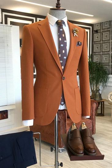 Osmond Orange Notched Lapel One Button Slim Fit Business Suit_1