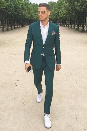 Byron Dark Green Pointed Lapel Slim Fit Mens Prom Suit_1
