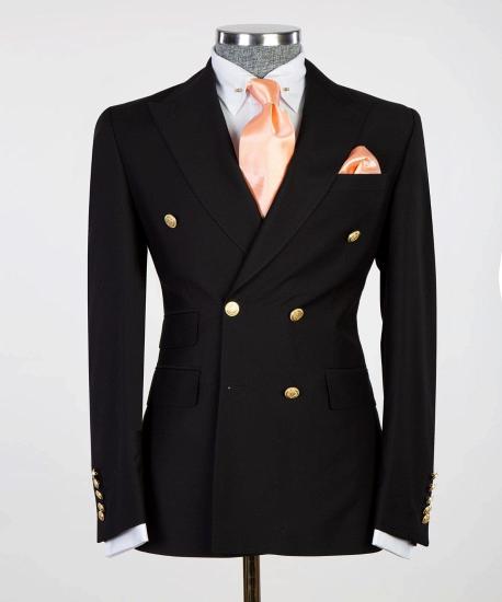 The latest black double-breasted pointed collar men's business suit_1