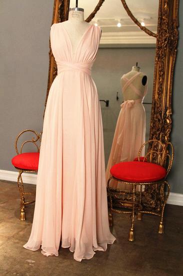 Pink Chiffon Cross Back Prom Dresses V-neck Popular Bridesmaid Dress