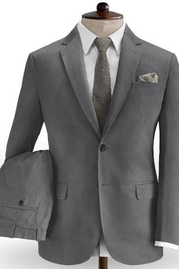 Grey Corduroy Mens Suit Two Piece |  Notched Laple Business Tuxedo_2