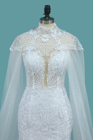 Bradyonlinewholesale stylish Jewel Sleeveless White Tulle Wedding Dress Mermaid Appliques Bridal Gowns with Wraps Online_4