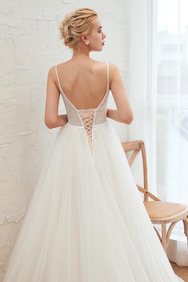 Summer Spaghetti Straps Plunging V-neck Champange Wedding Dress | Sexy Low Back Bridal Gowns Online_5