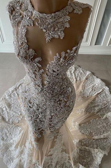 Sequined Floral Lace and Floor Beaded Wedding Dress_2