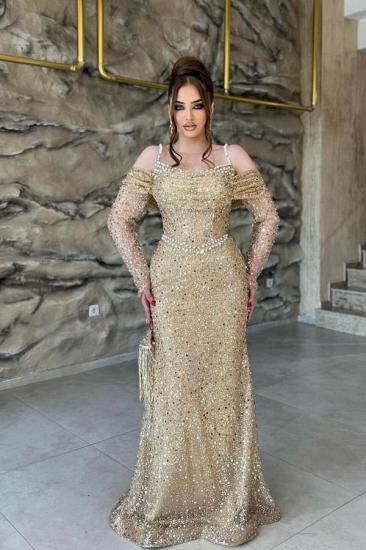 Elegant Ball Gowns Long Gold Evening Dress with Glitter