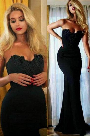 Mermaid Sexy Black Simple Evening Dresses Sweetheart Appliques Prom Dress_1
