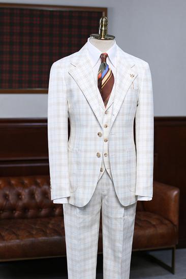 Alfred Sleek White Plaid 3 Piece Notched Lapel Slim Fit Suit_2