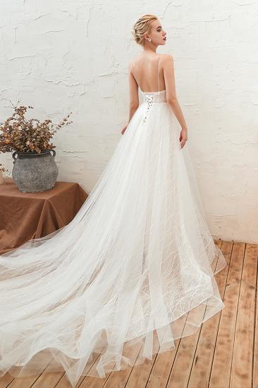 Harlan | Chic Deep V-neck White Tulle Princess Open back Wedding Dress with Court Train_5