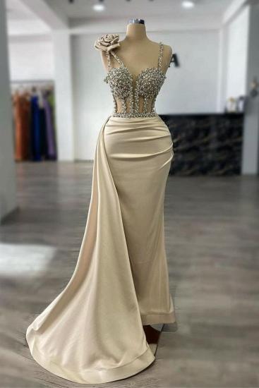 Champagne Evening Dresses Long Glitter Ball Gowns With Pearls_1