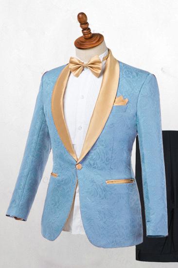 Kyle Blue One Button Shawl Lapel Best Fit Wedding Suit For Men_2