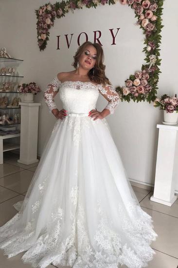 Gorgeous Off-the-shoulder Long sleeves Lace Princess Plus size wedding dress_1
