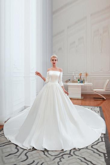 2/3 Long Sleeve Ball Gown White Wedding Dress with Soft Pleats | Simple Luxury Bridal gwons for Winter Wedding_6