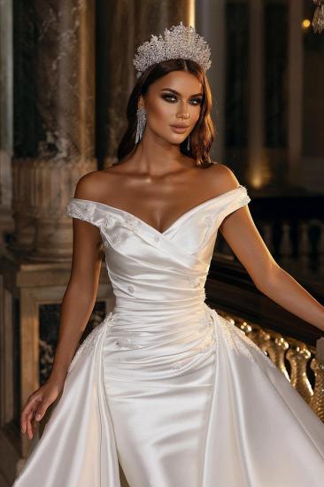 Modest Off-the-Shoulder Satin Wedding Dress with Detachable Sweep Train_2
