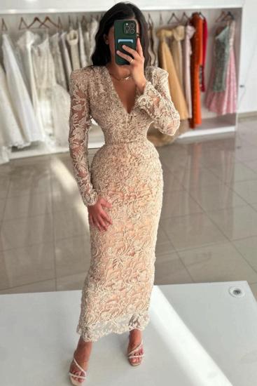 Elegant Evening Dresses Short Lace Cocktail Dresses Party Dresses With Sleeves_2