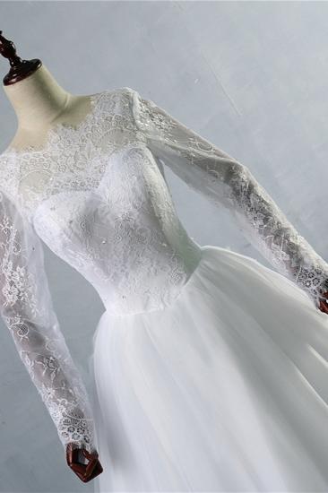 Bradyonlinewholesale Elegant Jewel Tulle Lace Wedding Dress Long Sleeves Appliques Sequins Bridal Gowns On Sale_5