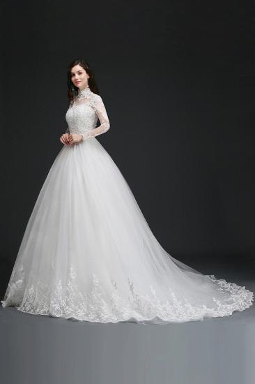 AMBER | Ball Gown High Neck Tulle Glamorous Wedding Dresses with Buttons_4