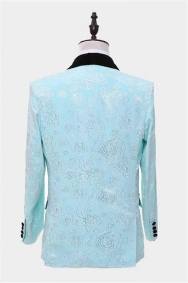 Floral Turquoise Tuxedo with Shawl Lapel | Three Pieces Prom Suits_2