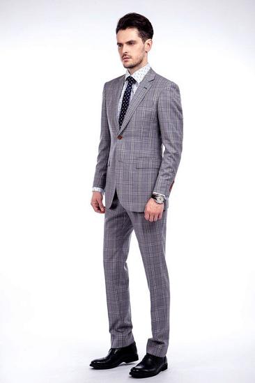 Light Grey Plaid Fashion Notched Lapel Mens Suit_2