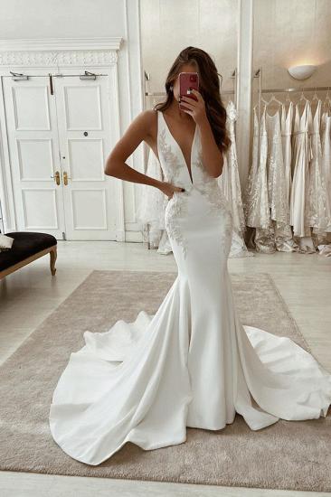 Straps Appliques V-neck Wedding Dresses | Mermaid Backless Bridal Gowns_3