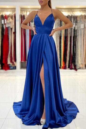 Sexy Sleeveless Royal Blue V-Neck Long Evening Dress with Side Split_1