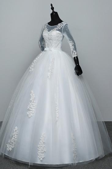 Bradyonlinewholesale Gorgeous Jewel Tulle Lace White Wedding Dresses 3/4 Sleeves Appliques Bridal Gowns On Sale_4