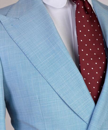 Fashion Sky Blue Double Breasted Men Suits with Point Collar_2