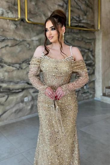 Elegant Ball Gowns Long Gold Evening Dress with Glitter_2