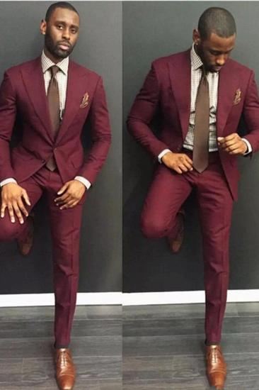 Simple Burgundy Slim Fit Point Lapel Mens Suit with 2 Piece_1