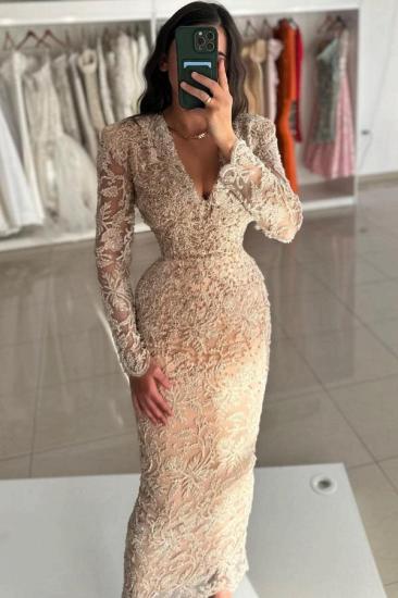 Elegant Evening Dresses Short Lace Cocktail Dresses Party Dresses With Sleeves_3