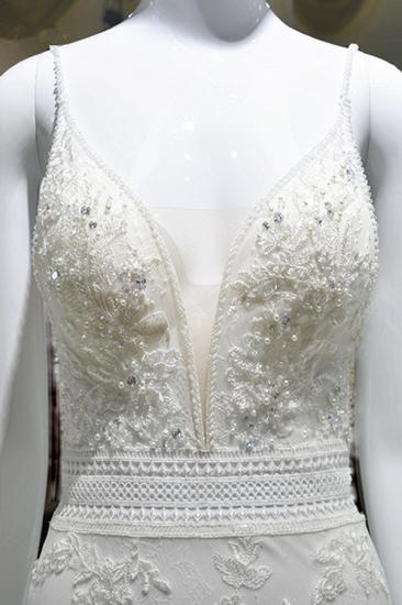 Bradyonlinewholesale Sexy Spaghetti-Straps Tulle Wedding Dress V-Neck Sleeveless Appliques Beading Bridal Gowns On Sale_4