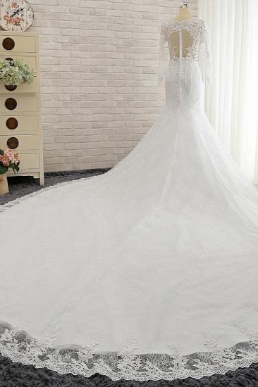 Bradyonlinewholesale Stunning Jewel Long Sleeves Tulle Lace Wedding Dress Mermaid Jewel Appliques Bridal Gowns On Sale_2