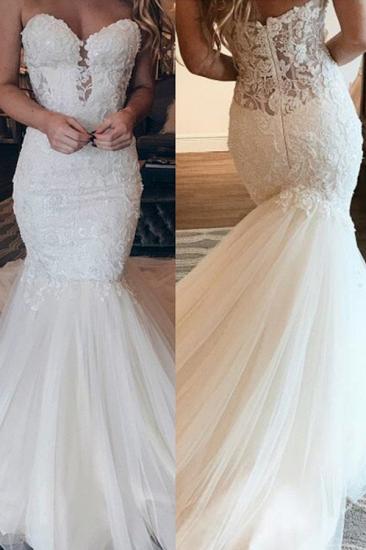 Affordable Strapless Tulle Lace Wedding Dress | Chic Mermaid Sleeveless Long Dress For Wedding_2