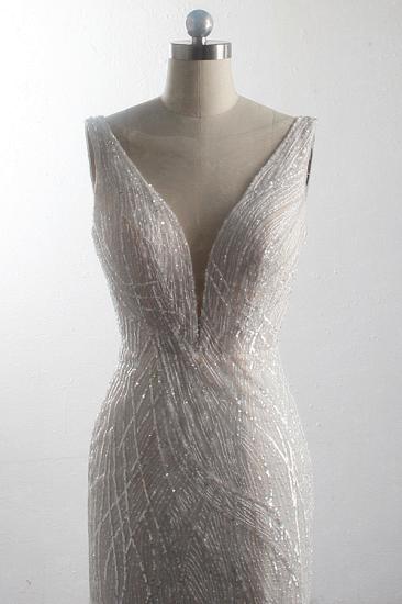 Bradyonlinewholesale Sexy Deep-V-Neck Sleeveless Wedding Dress Sparkly Sequins Mermaid Long Bridal Gowns On Sale_5