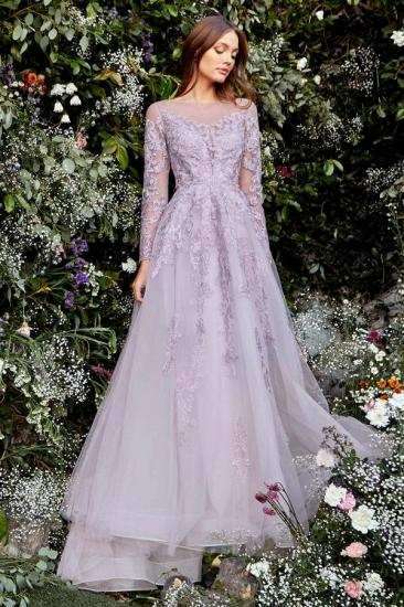Elegant Violet Tulle Lace Evening Dress Floor Length Prom Dress_1