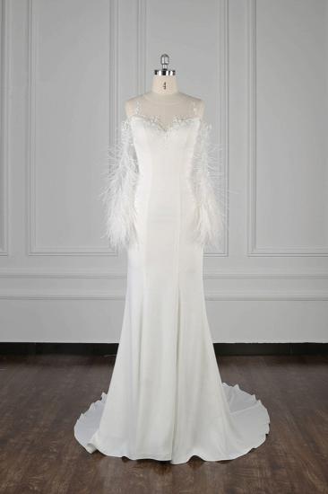 Bradyonlinewholesale Chic Jewel Sleeveless White Chiffon Wedding Dress Mermaid Appliques Bridal Gowns with Fur Onsale
