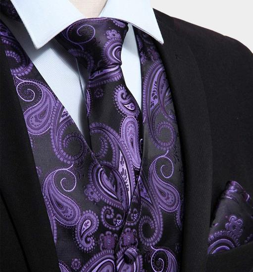 Purple Paisley Slim Mens Tuxedo Vest Set_3