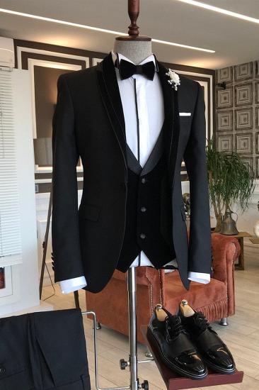 Derrick Classic 3 Piece Black Shawl Lapel Slim Fit Groom Wedding Tuxedo_1
