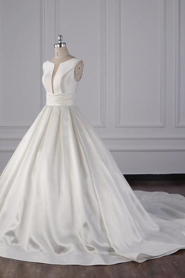 Bradyonlinewholesale Simple Jewel White Satin Wedding Dress Sleeveless Ruffles Bridal Gowns On Sale_3