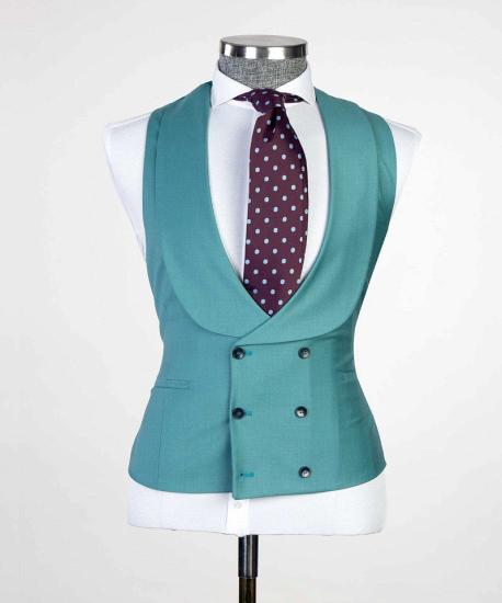 Green Fashion Point Lapel Two Button Three Piece Men Suits_3