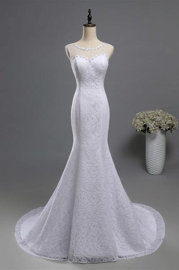 Bradyonlinewholesale Gorgeous Jewel Lace Mermaid Wedding Dress Sleeveless Appliques Bridal Gowns with Rhinestones